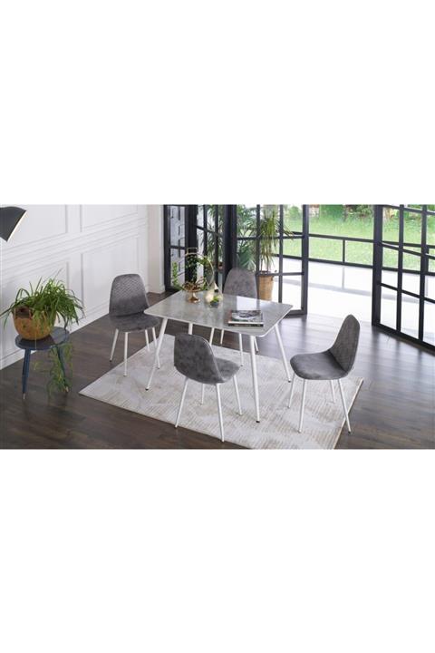 İSTİKBAL Marble Mutfak Masa Seti Beyaz - Antrasit