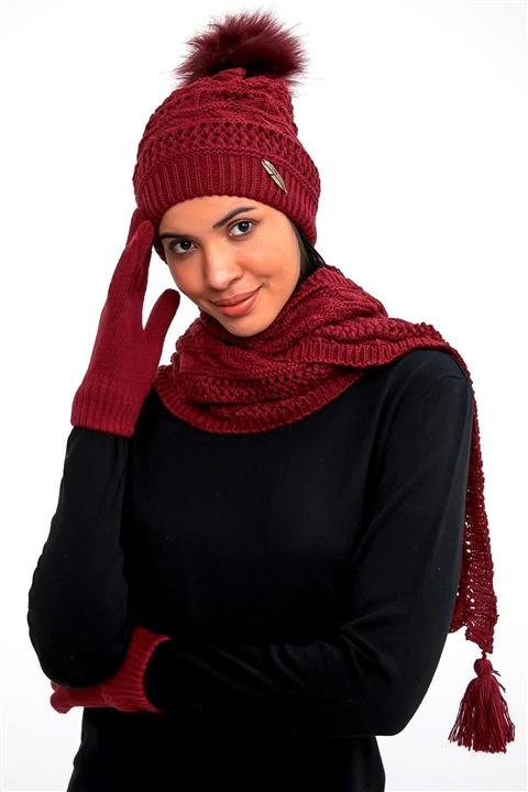 Mossta Püsküllü Kadın Atkı Bere Eldiven Takımı