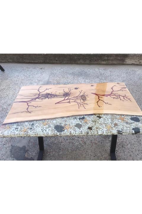 Epoksi Masa Sarı Ahşap Mutfak Masası