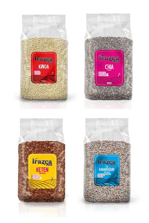 IRAZCA ANA Chia 500g + Kinoa 500g + Greçka (karabuğday) 500g +keten Tohumu 500g 4'lü Lezzet Seti