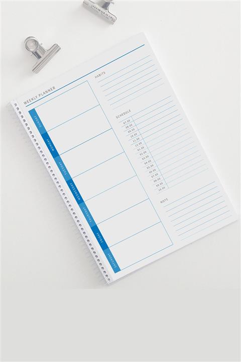 EL YAPIMI Haftalık Planlayıcı Weekly Planner 52 Yaprak Spiralli Mavi