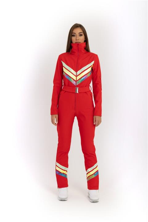 serpildinc Neon Şeritli Kırmızı Kayak Tulumu