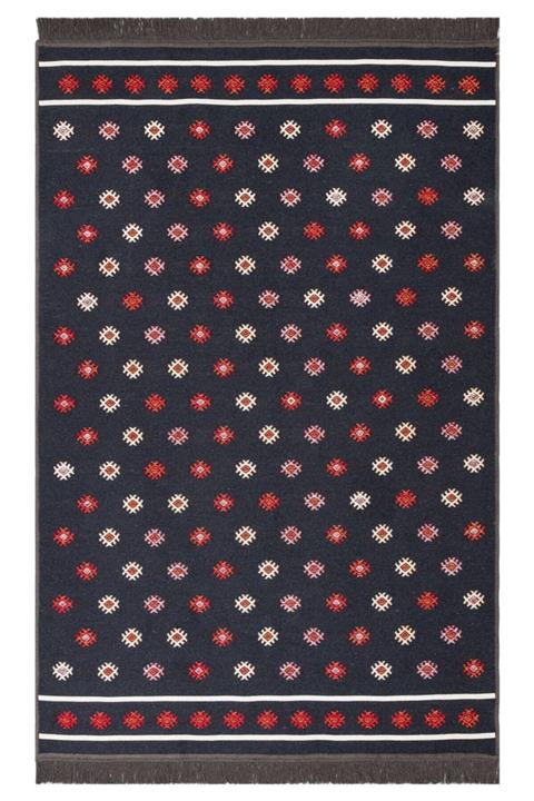 Eko Halı Arya Ar 11 Antrasit Kırmızı Yıkanabilir Pamuk Çift Taraflı Etnik Kilim