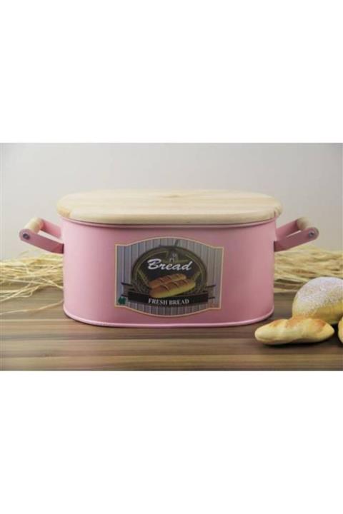 evvehediyelikesya Pembe Metal Ahşap Kesme Tahtalı Tutmalı Ekmeklik 12x32x16 cm