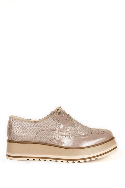 Elile Shoes Kadın Vizon Hakiki Deri Bağcıklı Ayakkabı