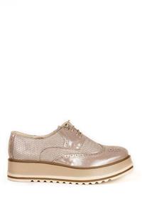 Elile Shoes Kadın Vizon Hakiki Deri Bağcıklı Ayakkabı