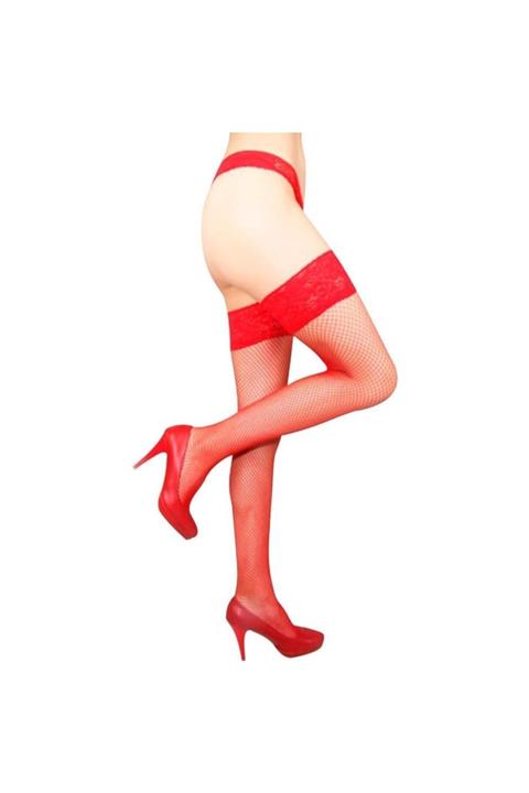 Daymod Derin File Dantelli Slikonlu Jartiyer Çorap Kırmızı