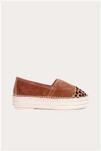 Bueno Shoes Leopar Taba Deri Kadın Espadril Babet
