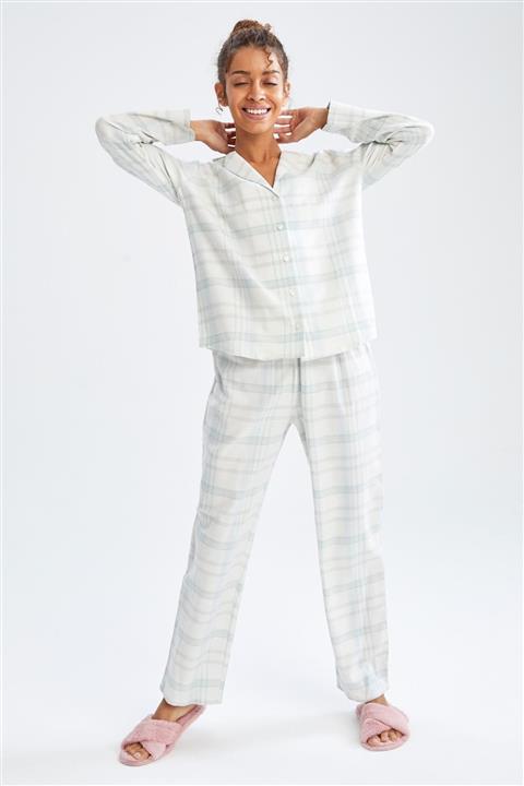 DeFacto Fall In Love Regular Fit Kareli Gömlek Tasarımlı Pamuklu Pijama Takımı