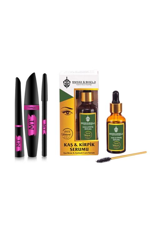 Sword & Shield Kaş Ve Kirpik Serumu + Makeuptime Rimel, Eyeliner, Göz Kalemi Seti