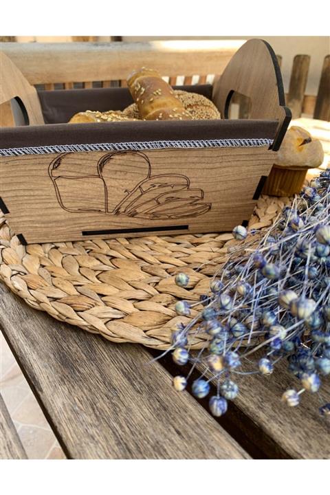 Keskin Ellesanat Dikdörtgen Ahşap,işlemeli Ekmek Sepeti 17cm*27cm