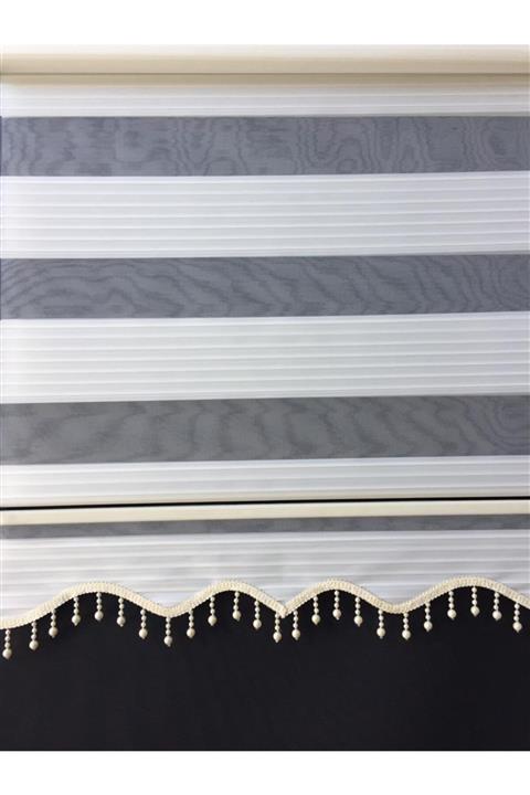 yağmur zebra Ekru Boncuklu Pliseli Zebra Stor Perde