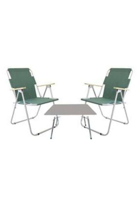 neone 45x60 Beyaz Katlanır Masa + 2 Adet Yeşil Kamp Sandalyesi Katlanır Sandalye Piknik Plaj Sandalyesi