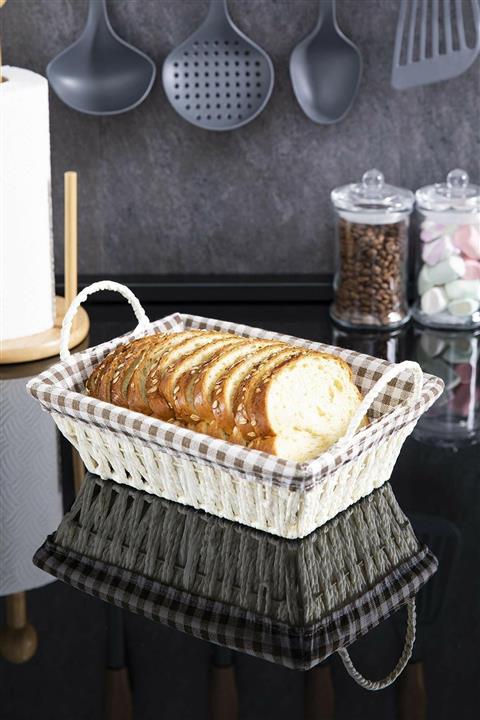 Üçer Hasır Dikdörtgen Ekmek Sepeti Bezli 27x20 Cm