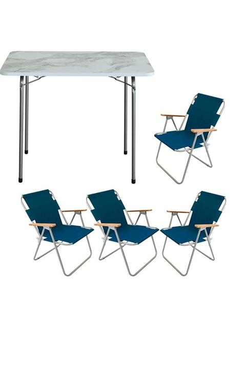 Bofigo 60x80 Efes Katlanır Masa + 4 Adet Katlanır Sandalye Kamp Seti Bahçe Balkon Takımı Mavi