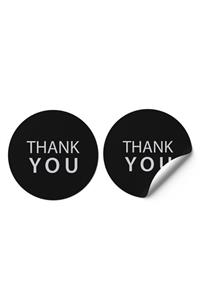 etikettcim Kuşe Sticker (4X4CM) 70 Adet - Thank You- Siyah Zemin