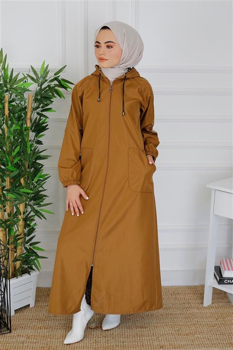 İmajButik Tam Boy Kapişonlu Trençkot/taba