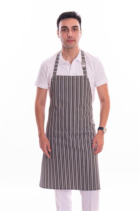 OZAN PERSONEL GİYİM Boyundan Askılı Siyah Beyaz Çizgili Aşçı Cafe Garson Genel Çalışma Önlüğü