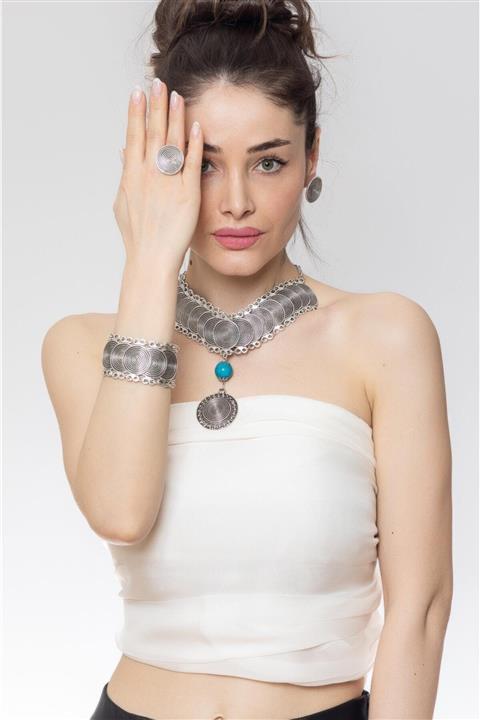 ZeyDor Accessories Zeydor Sıralı Mavi Taşlı Tasarım Set