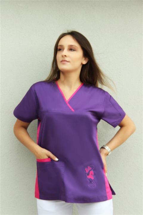 CANDAŞ UNİFORM Mickey Figürlü Nakışlı Grey Red Doktor Hemşire Tek Üst Forma