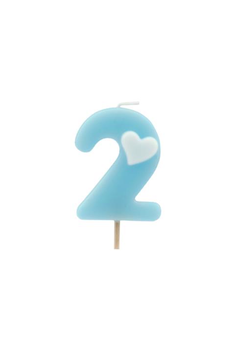 Festivall Party Shopping 2 Yaş Kalpli Mavi Kürdan Mum Mm-r101