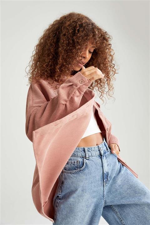 DeFacto Kapaklı Cepli Oversize Fit Kadife Oduncu Gömlek Tunik