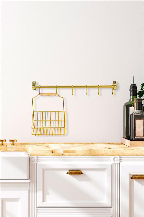 Homedius Gold Askılık Mutfak Retro Sepet Takımı
