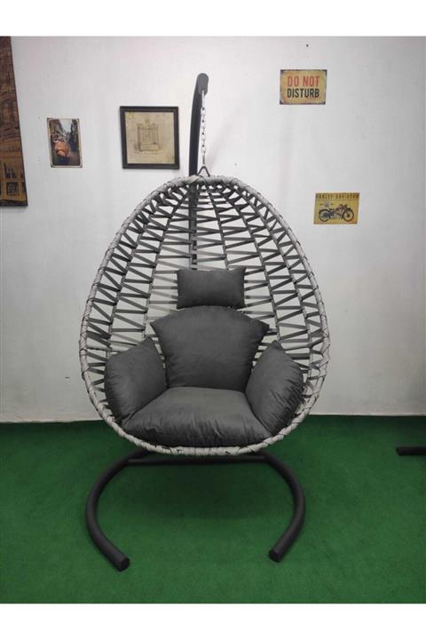 Bahçe İnegöl 150 Kg Kapasiteli Gri Rattan Tek Kişilik Salıncak