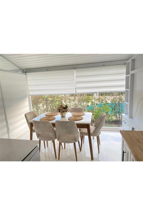 Evistro Krem Ceviz Ortadan Açılır Yemek Masası Takımı