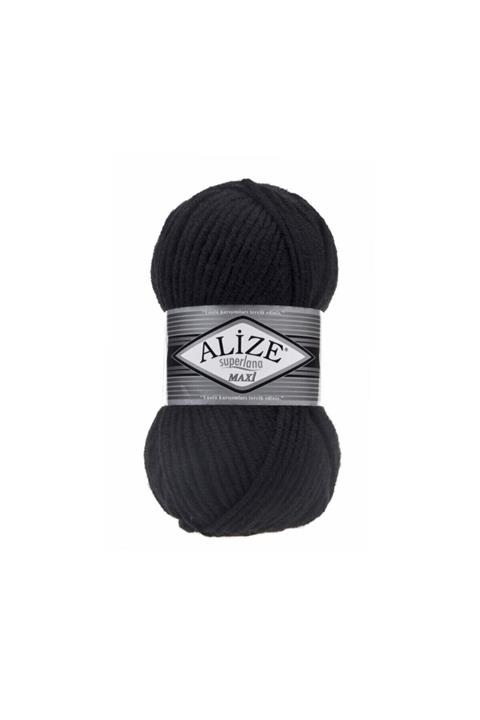Alize Superlana Maxi %25 Yün - %75 Akrilik / 100 gr - 100 M Atkı Bere Örmek Için 60 Siyah