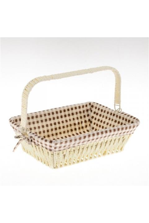 çilekev Hasır Tutmalı Krem Dikdörtgen Örme Ekmek Sepeti Çok Amaçlı Sepet
