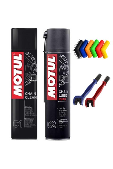 Motul Motosiklet Zincir Temizleme C1 Zincir Yağlama Spreyi C4 400 Ml Ve Temizlik Fırçası Ile Vites Çorabı