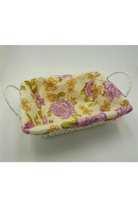 çilekev Hasır Örgü Tutmalı Çiçek Desenli Ekmek Sepeti Ekmeklik