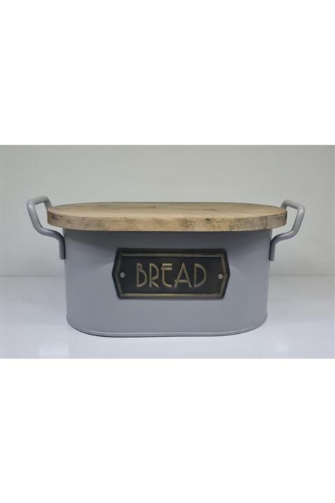 The Mia Galvaniz 17x20cm Kapaklı Ekmek Saklama Kabı Metalik Gri Tkn010