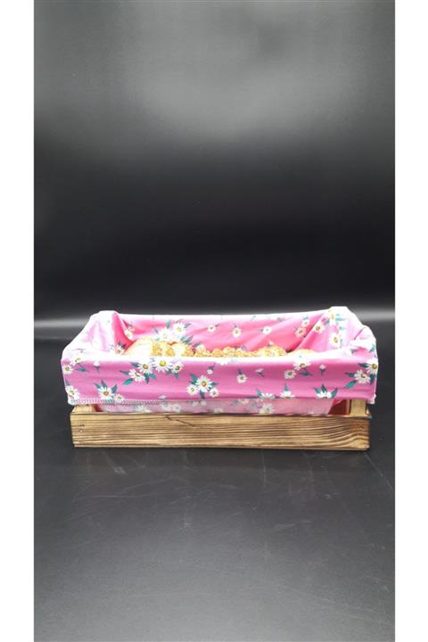 Morza Ahşap Içi Bez Ekmek Sepeti Pembe (13x30x10cm)