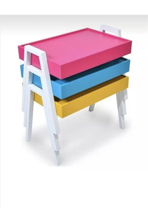 usta mekan Üçlü Lüks Tepsi Zigon Sehpa Renkli