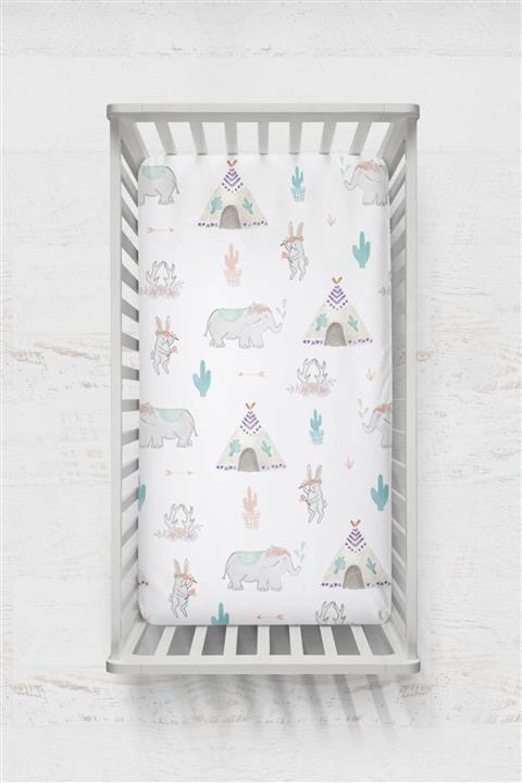 HAPPY FOLKS PROJECT Pamuk Desenli Lastikli Çarşaf 70x140 Cm