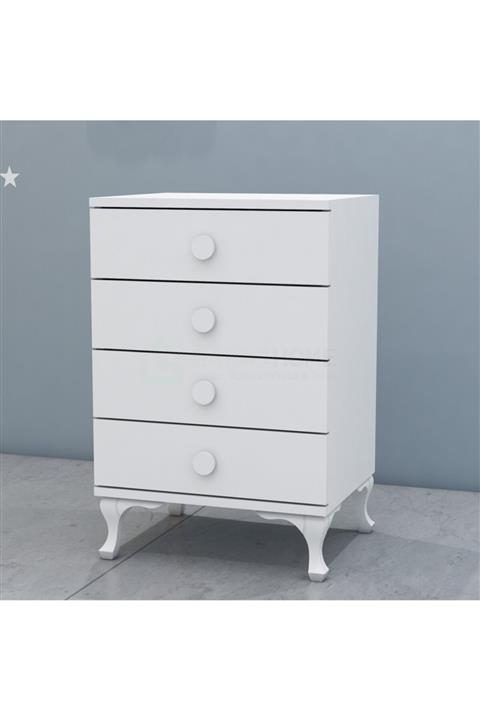 Garaj Home Yıldız 4 Çekmeceli Komodin- Beyaz