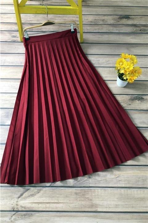 Ekru Store Kadın Bordo Piliseli Uzun Tesettür Etek