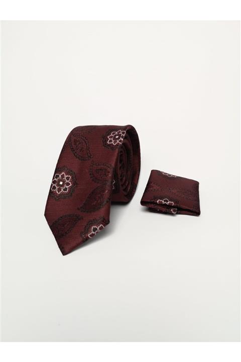 AGUSTİNİ Erkek Bordo Desenli Kravat Mendil Set