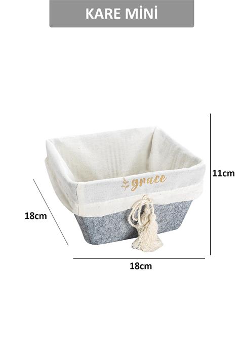 Pazar Kapısı Çok Amaçlı Dekoratif Keçeli Sepet Kare Gri Mini Boy 18x18x11cm