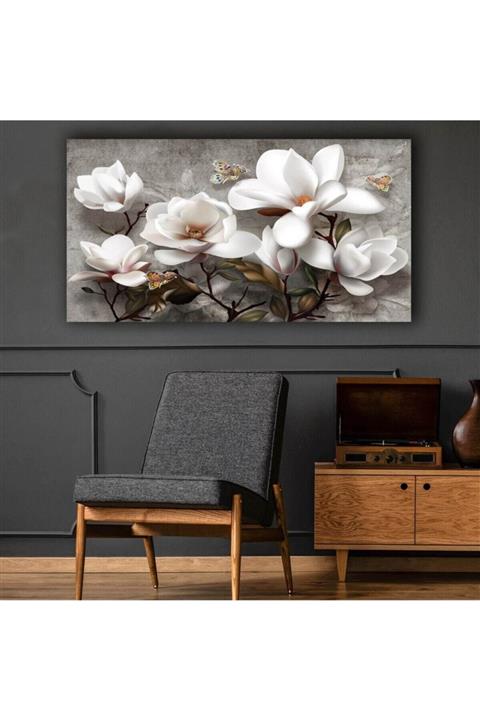 Seİs Tablo Beyaz Çiçekler Modern Kanvas Tablo 120x70