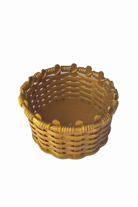 Bahat Ahşap Hasır Altın Varaklı Mini Çerezlik Ekmeklik 13*7,5 Cm