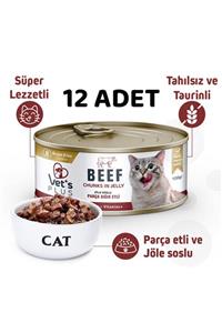 Vet's Plus Jöle Soslu Parça Sığır Etli Tahılsız Kedi Konservesi 100gr - 12 Adet