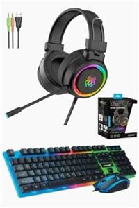 Voground Profesyonel Headset Pro 7.1 Usb Gaming Oyuncu Kulaklığı+oyuncu Klavye Mouse Seti Led Işıklı Usb