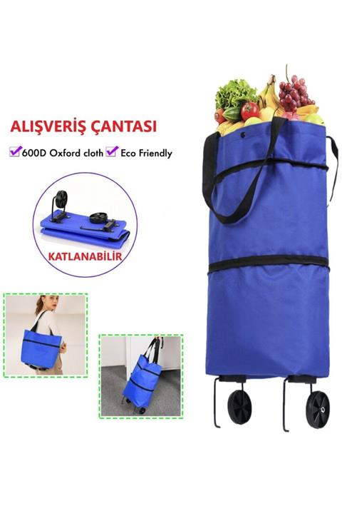 Ankaflex Market Pazar Alışveriş Çantası Arabası Tekerlekli Çanta Araba Katlanabilir Bez Torba