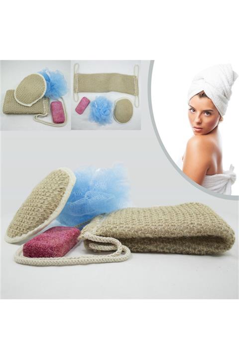 FırsatVar Banyonuz Için Sırt El Kesesi Lif Topuk Taşı Duş Kese Seti 4'lü