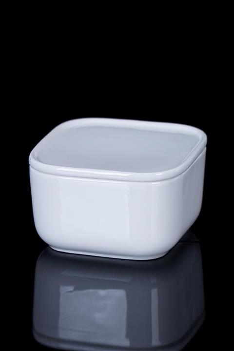ACAR Pure White Porselen Kare Kapaklı Kase - 9 cm