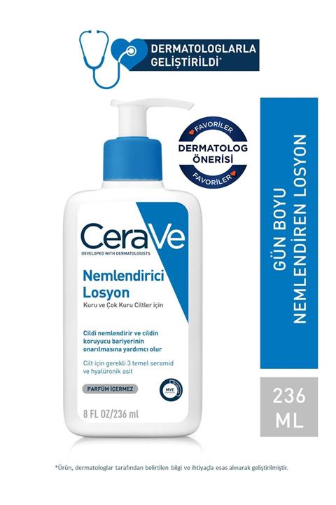 CeraVe Nemlendirici Losyon Kuru Ciltler Seramid ve Hyalüronik Asit İçerikli Yüz Vücut 236ml 3337875597210