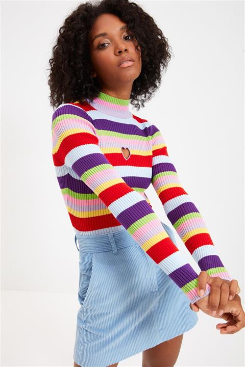 TRENDYOLMİLLA Çok Renkli Çizgili Triko Kazak TWOAW22KZ1031